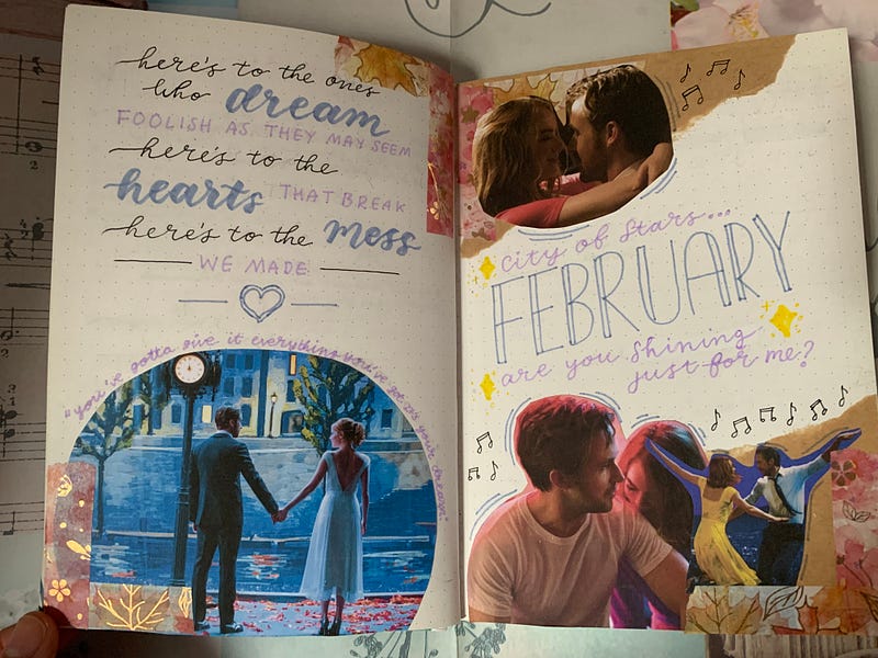 Creative Bullet Journal Spread Inspired by La La Land