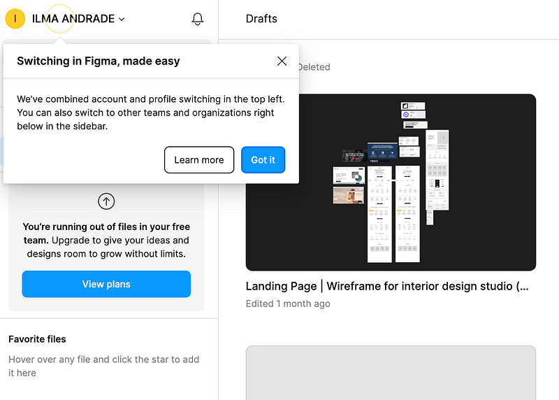 Switching profiles in Figma