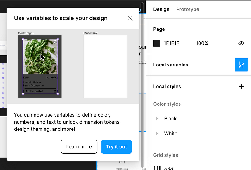 Variables feature in Figma