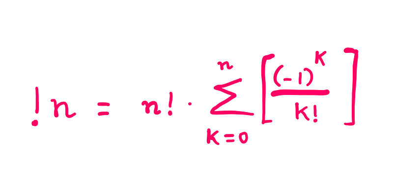 The mathematical formula for subfactorials