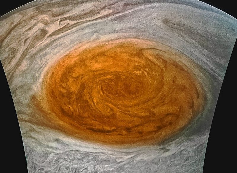 Jupiter's Great Red Spot, a massive storm in its atmosphere