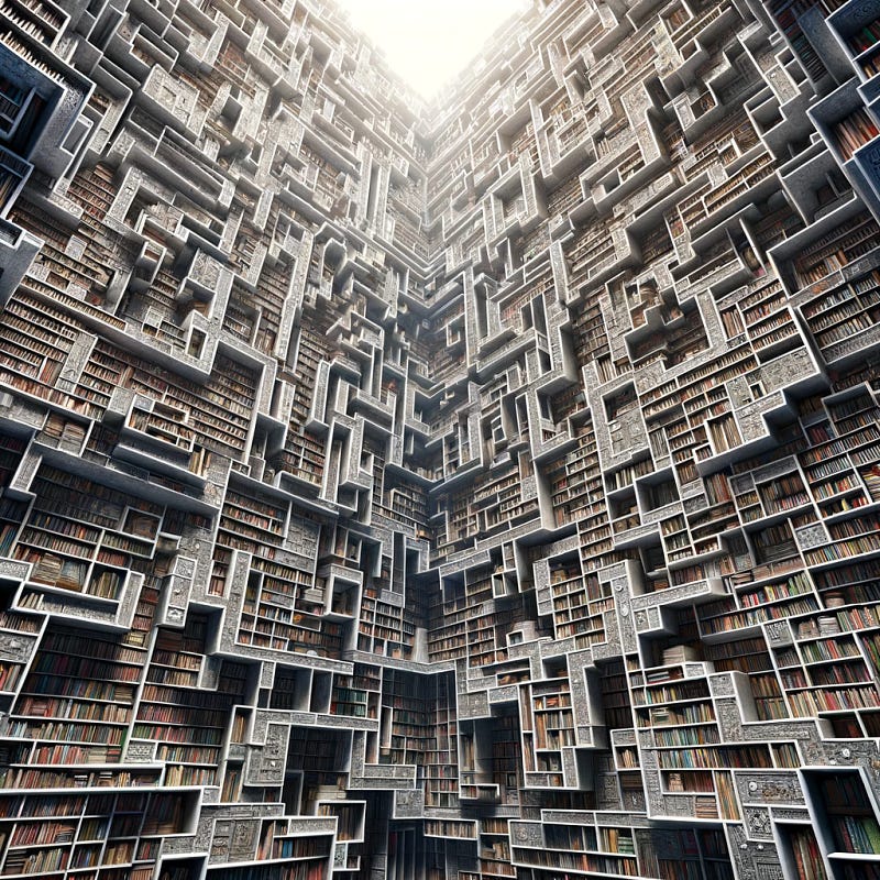 Maze-like library filled with books