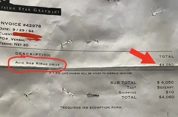 1994 shopping receipt for a hard drive