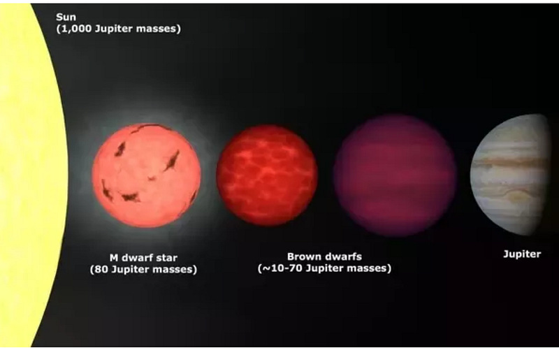 Size comparison of brown dwarfs with the Sun and Jupiter