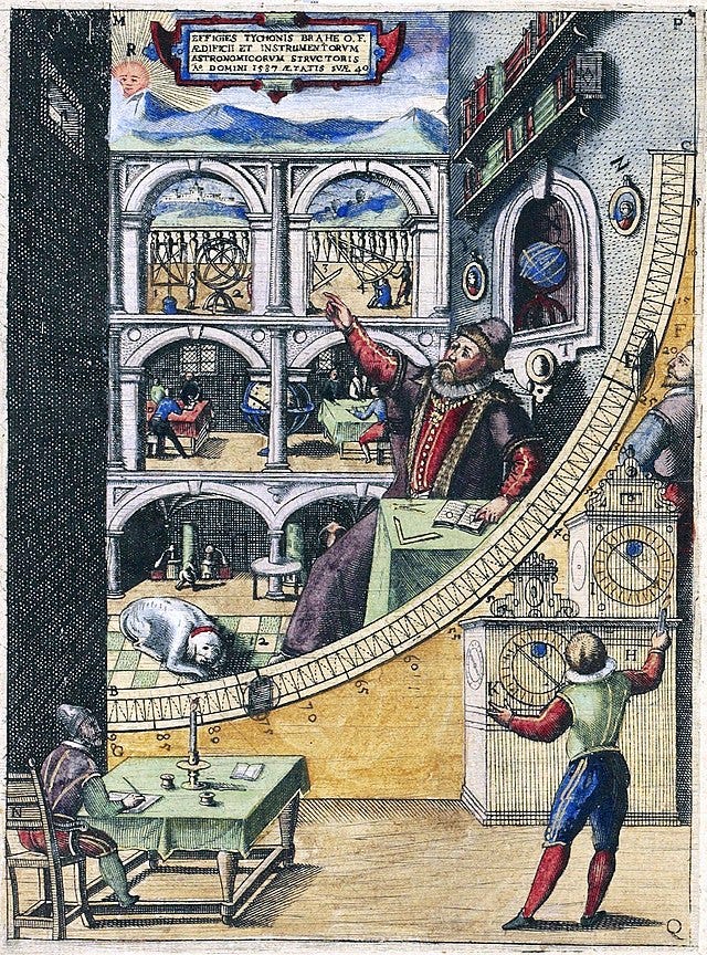 Tycho Brahe using a quadrant for astronomical observation