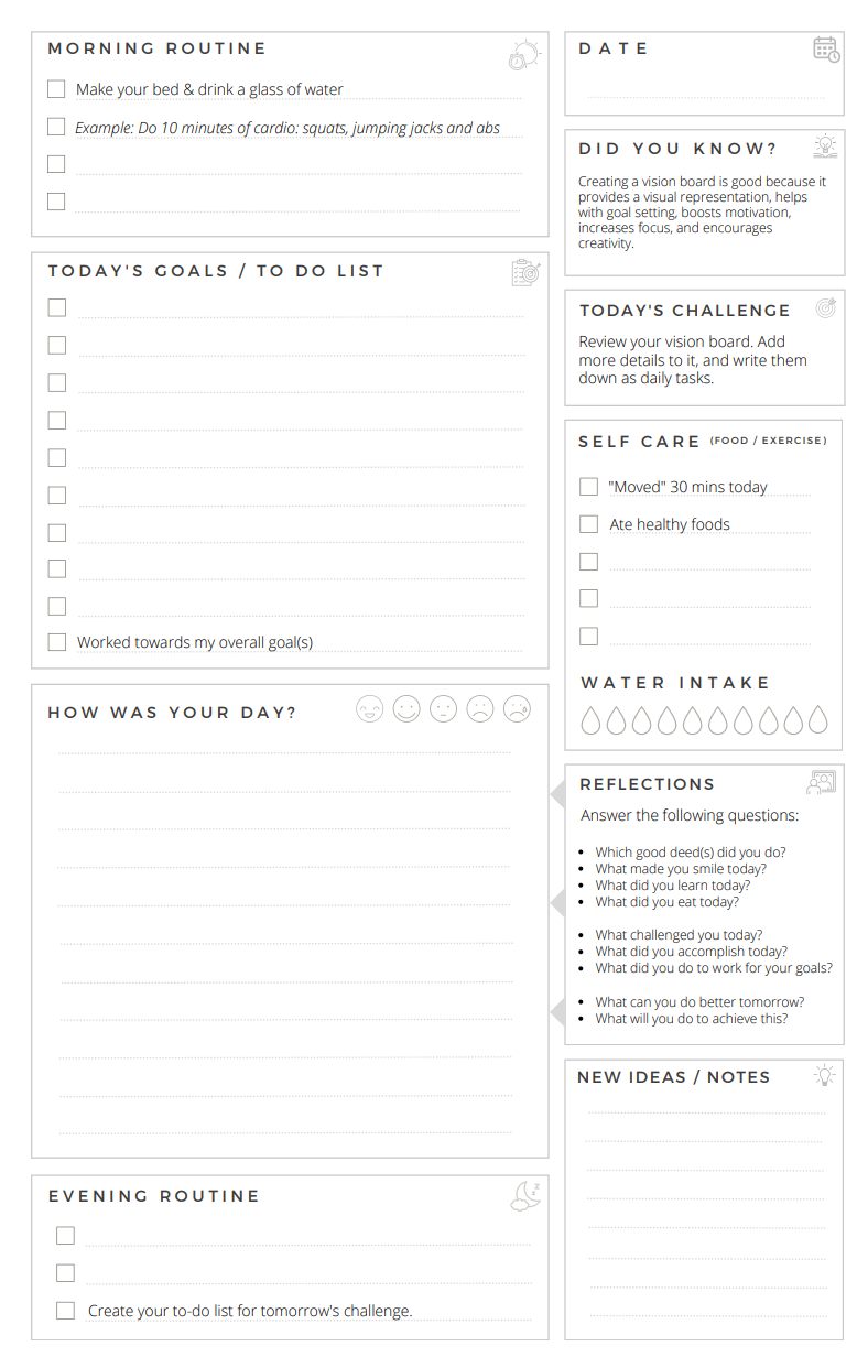 Example page of the workbook layout