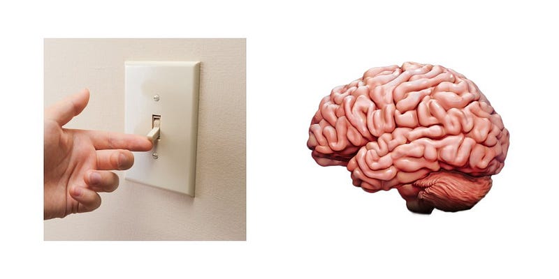 Illustration of a brain and creativity switch