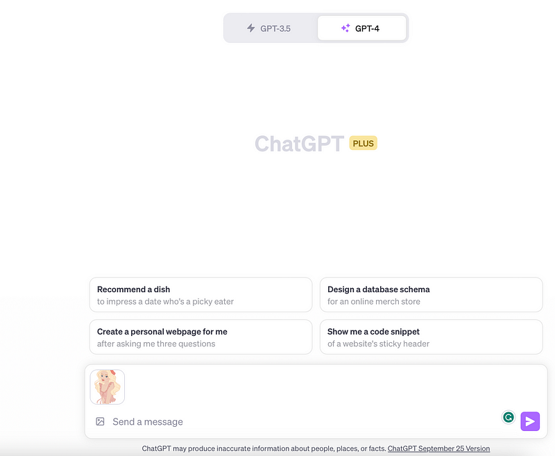 ChatGPT interface for image upload