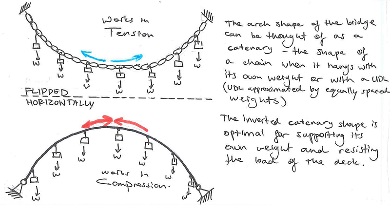 Diagram illustrating the catenary shape