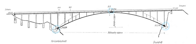 Elevation view of the Salginatobel Bridge