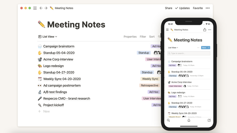 Notion app interface showcasing organization features