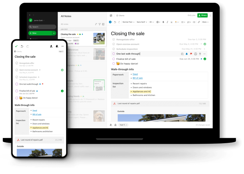 Evernote app interface showcasing note organization