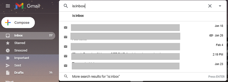 Searching for inbox messages in Gmail