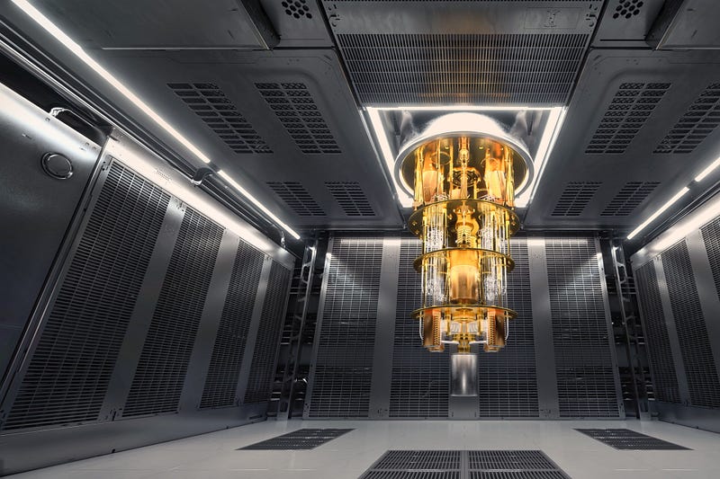 Artistic depiction of a high-tech quantum computer laboratory