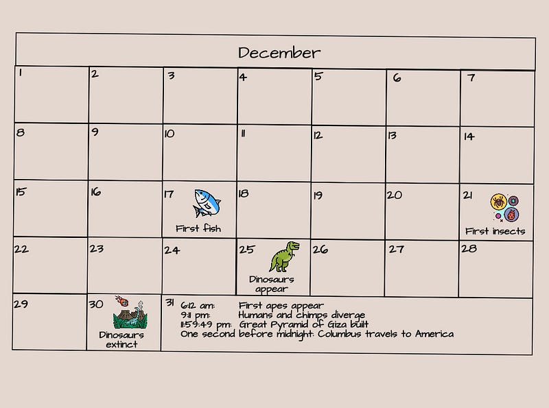 December in the cosmic calendar