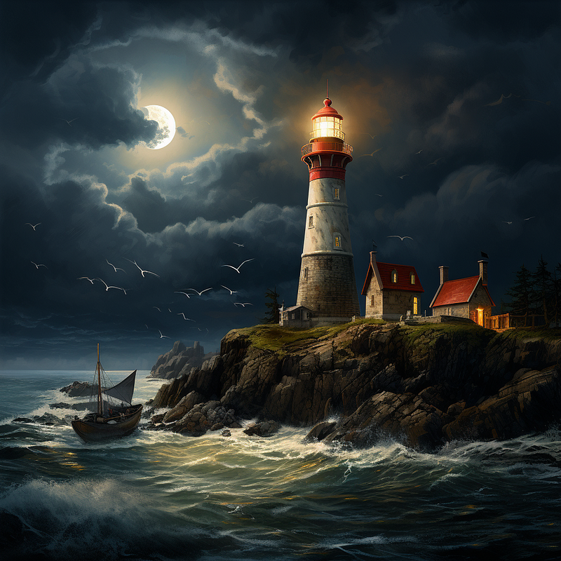 Romantic depiction of a lighthouse keeper's duty