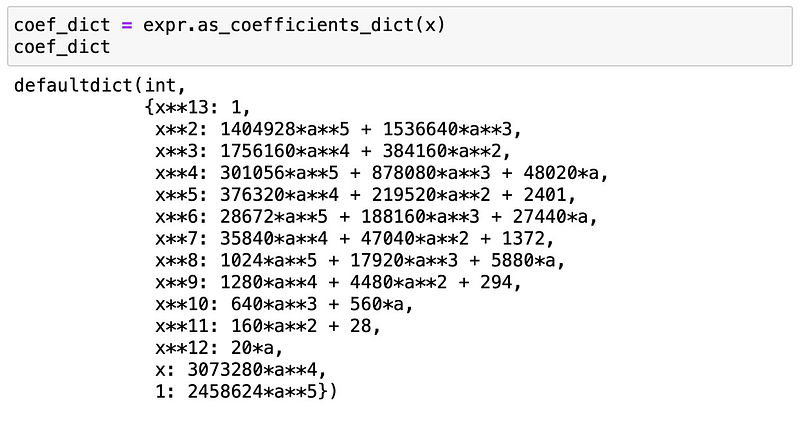 Coefficients dictionary in Python