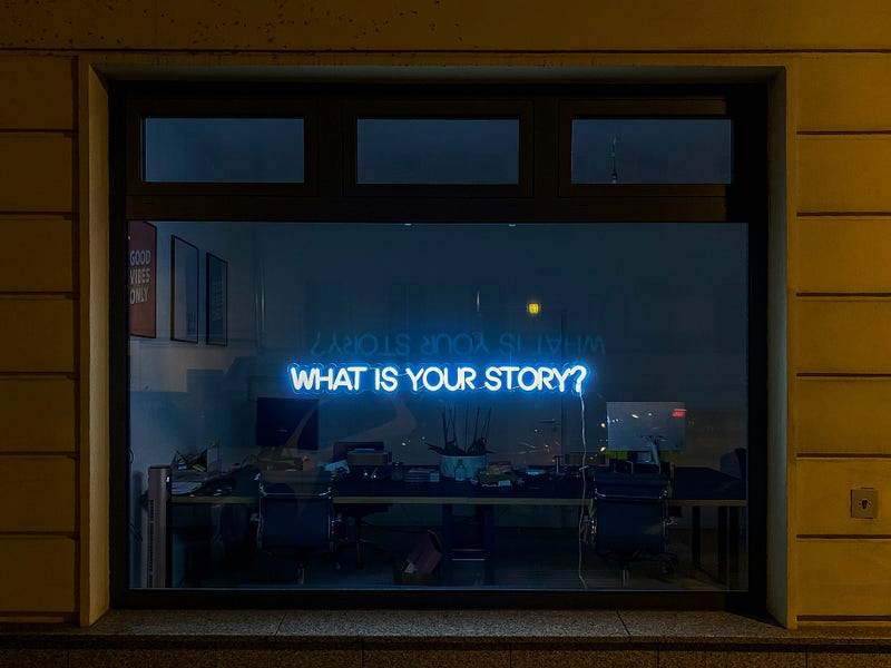 Inspiring office sign asking "What is your story?"